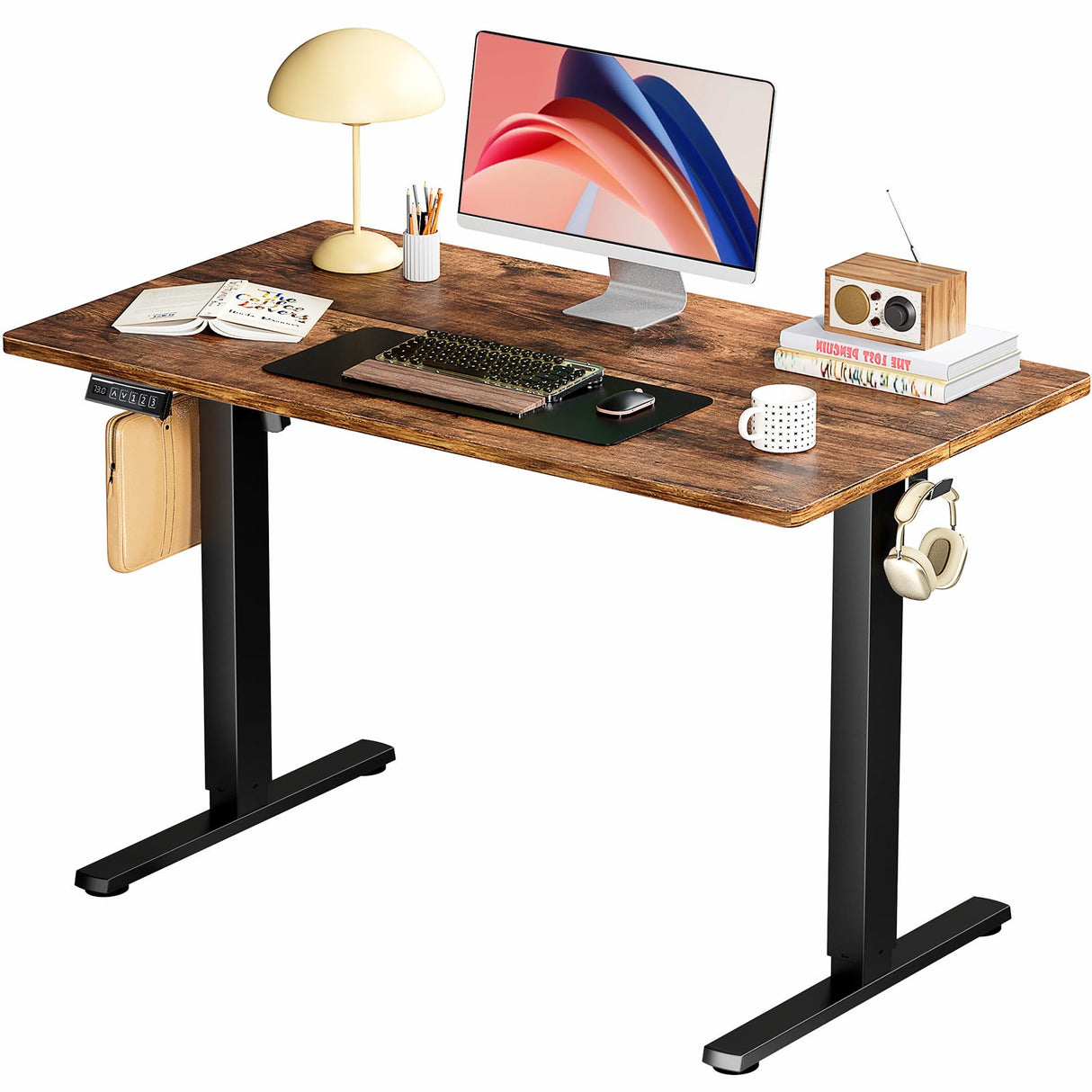 SMUG Standing Desk, Adjustable Height Electric Sit Stand Up Computer Table, 40x24 Inch Ergonomic Rising Modern Lift Motorized Gaming Desktop Workstation for Work Home Office - Rustic Brown SMUG
