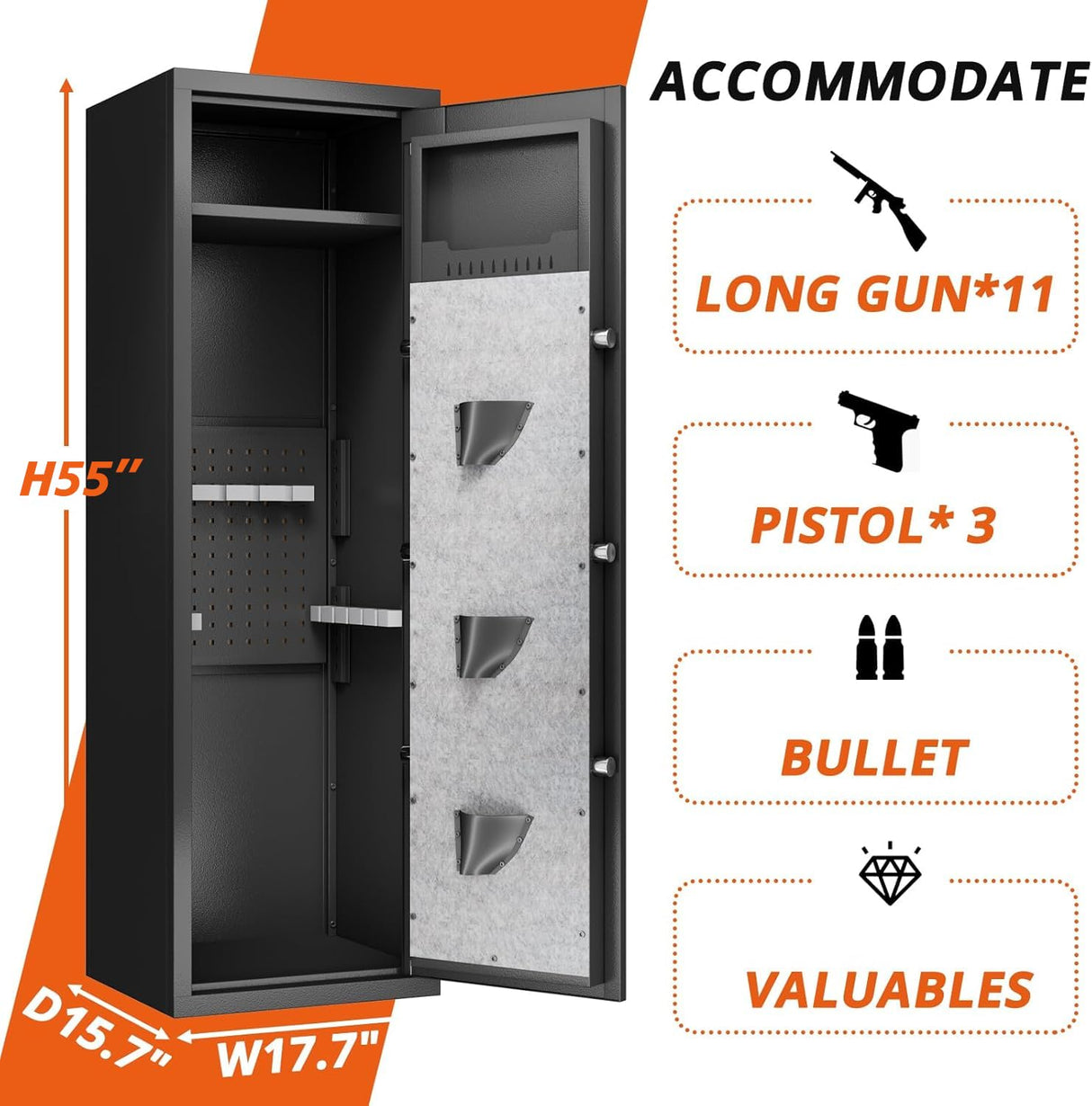 Gun Safes Cabinets Large Biometric Gun Safes Fireproof Fingerprint Long Gun Safe for 3 Pistols and 10 Home Rifle Shotguns, with Ammunition Storage Rack and Led Light Hymnxemo