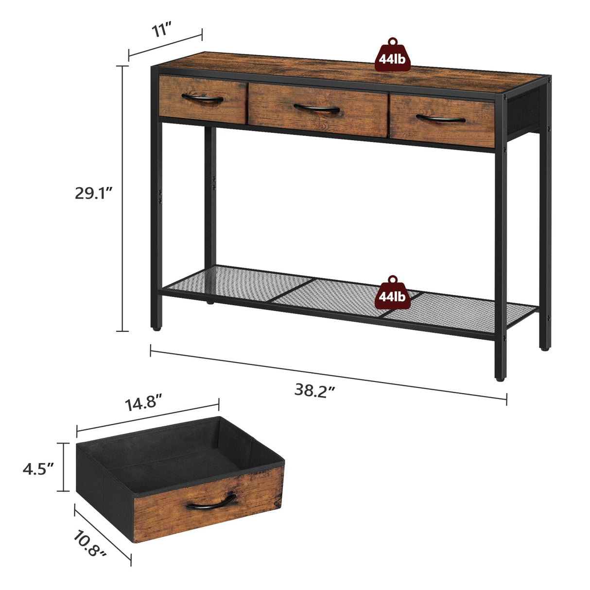 MAHANCRIS Console Table with Drawer, Industrial Entryway Table with Storage, Narrow Sofa Foyer Table for Living Room, Entrance, Hallway, Couch, Corridor, Rustic Brown and Black CTHR23301 MAHANCRIS