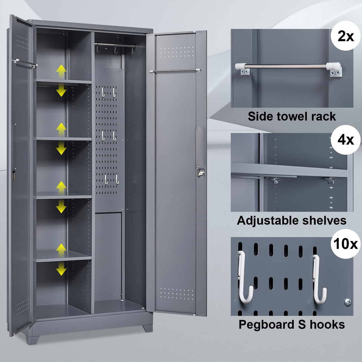 STEELIST 73" H Utility Storage Cabinet, Tall Cabinet with Doors and Shelves, File Cabinet with Pegboard, Heavy Duty Garage Storage Cabinets for Home Office, School, Basement, Gym STEELIST