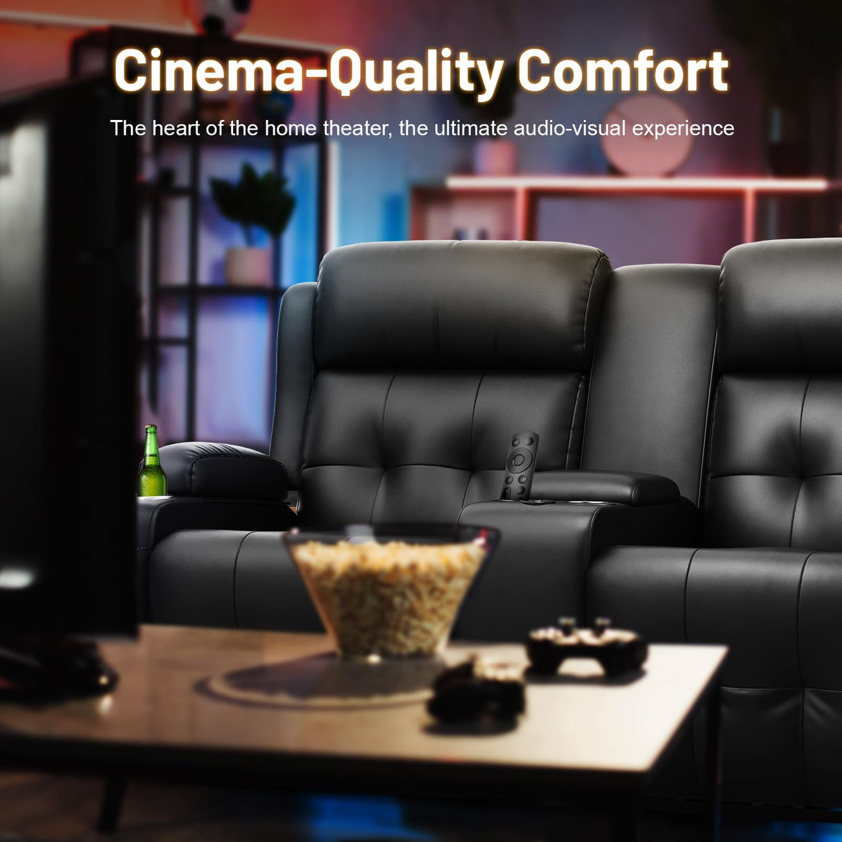 Loveseat Recliner Sofa, Home Theater Seating Massage Reclining Couch with USB, Center Console, Wall Hugger RV Recliners, 145° Adjustable Recline & Cup Holders & Side Pockets,for RV & Movie Room TOMOSLTER