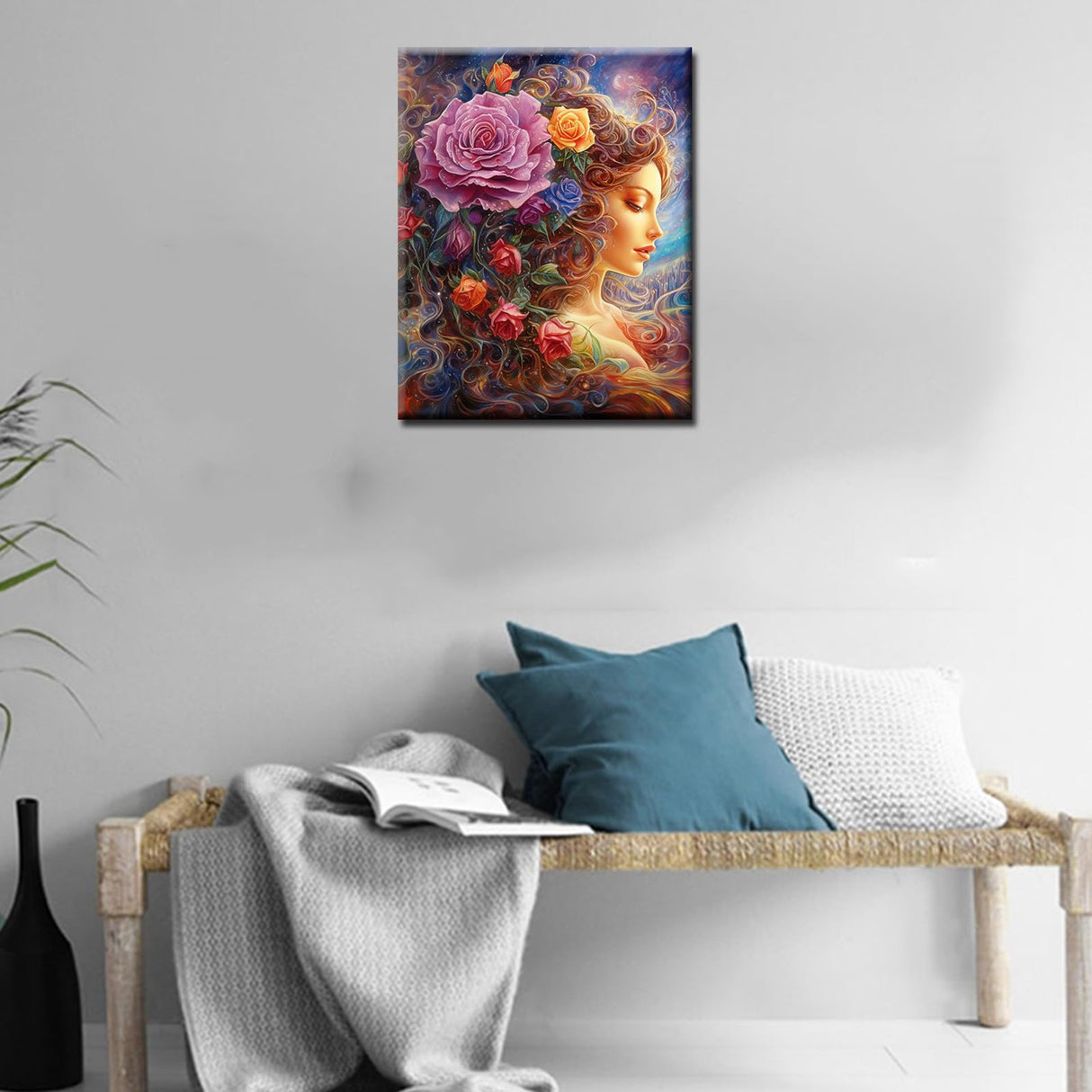 Romantic Pink Rose Paint by Numbers Kits with Brushes Girl in Flowers Acrylic Oil Painting for Adults Kids Tropical Florals Pictures Arts Craft 16''x20" inch Farmhosue Room Decor Gift (Frameless) TUMOVO