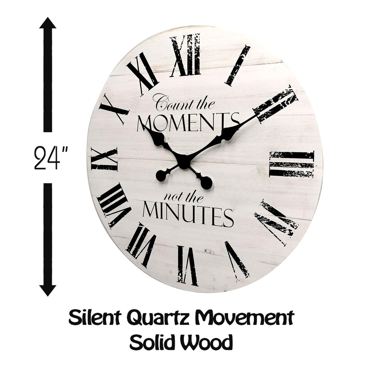 ALNHF 24 Inch Inspritional Silent Quartz Clock,White Distressed Shiplap Farmhouse Wooden Wall Clocks for Indoor Decor ALNHF