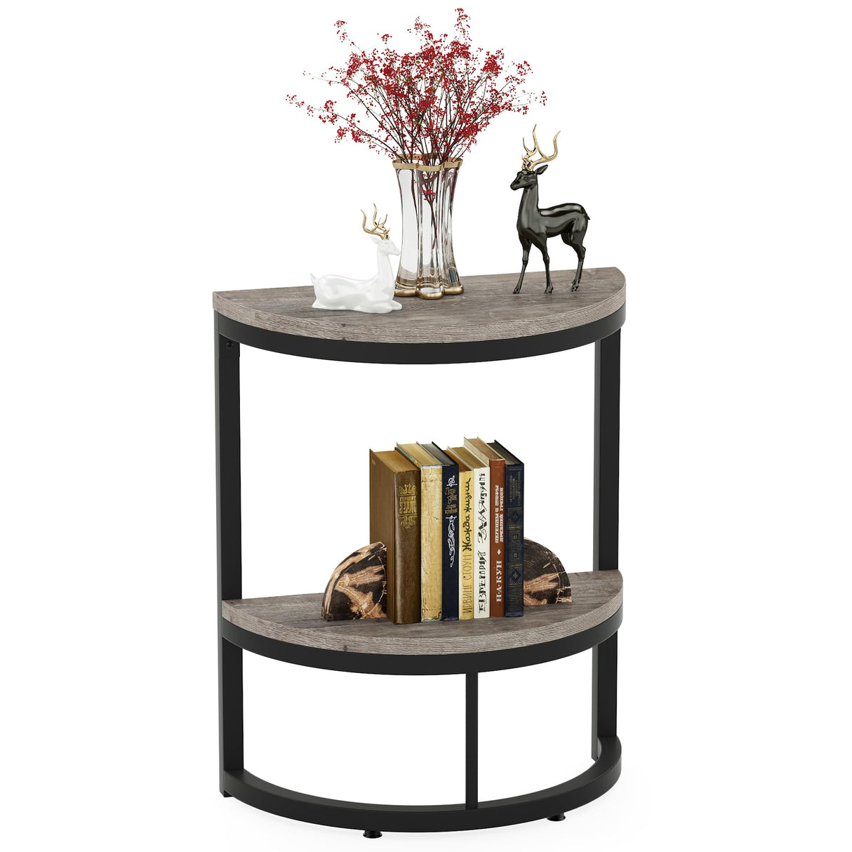 Tribesigns 2-Tier End Table Half Round, Narrow Semi Circle Side Tables with Storage Shelf, Farmhouse Demi-Lune Accent Table Curved Edge Wood Slim C Table for Sofa Couch, Living Room Small Space Tribesigns