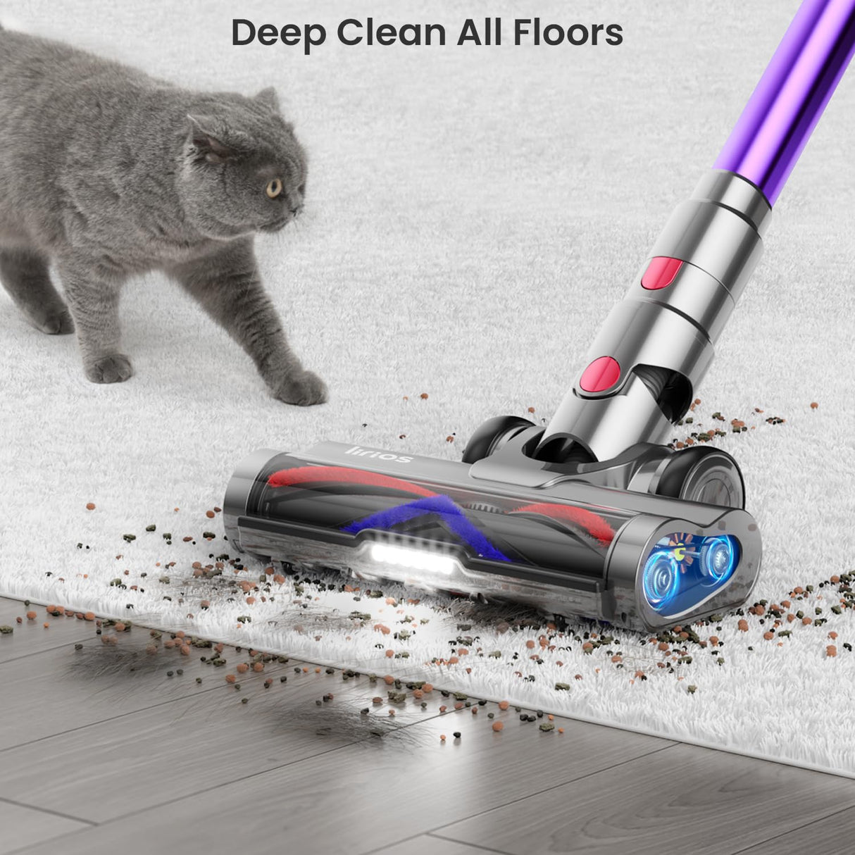 Cordless Vacuum Cleaner, 550W/45Kpa/70Mins Vacuum Cleaners for Home, Stick Vacuum Cordless with Low Noise, LED Screen, Wall Mount Charging,1.6L Dust Cup, Rechargeable Vacuum Pet Hair/Carpet/Hardfloor Iirios