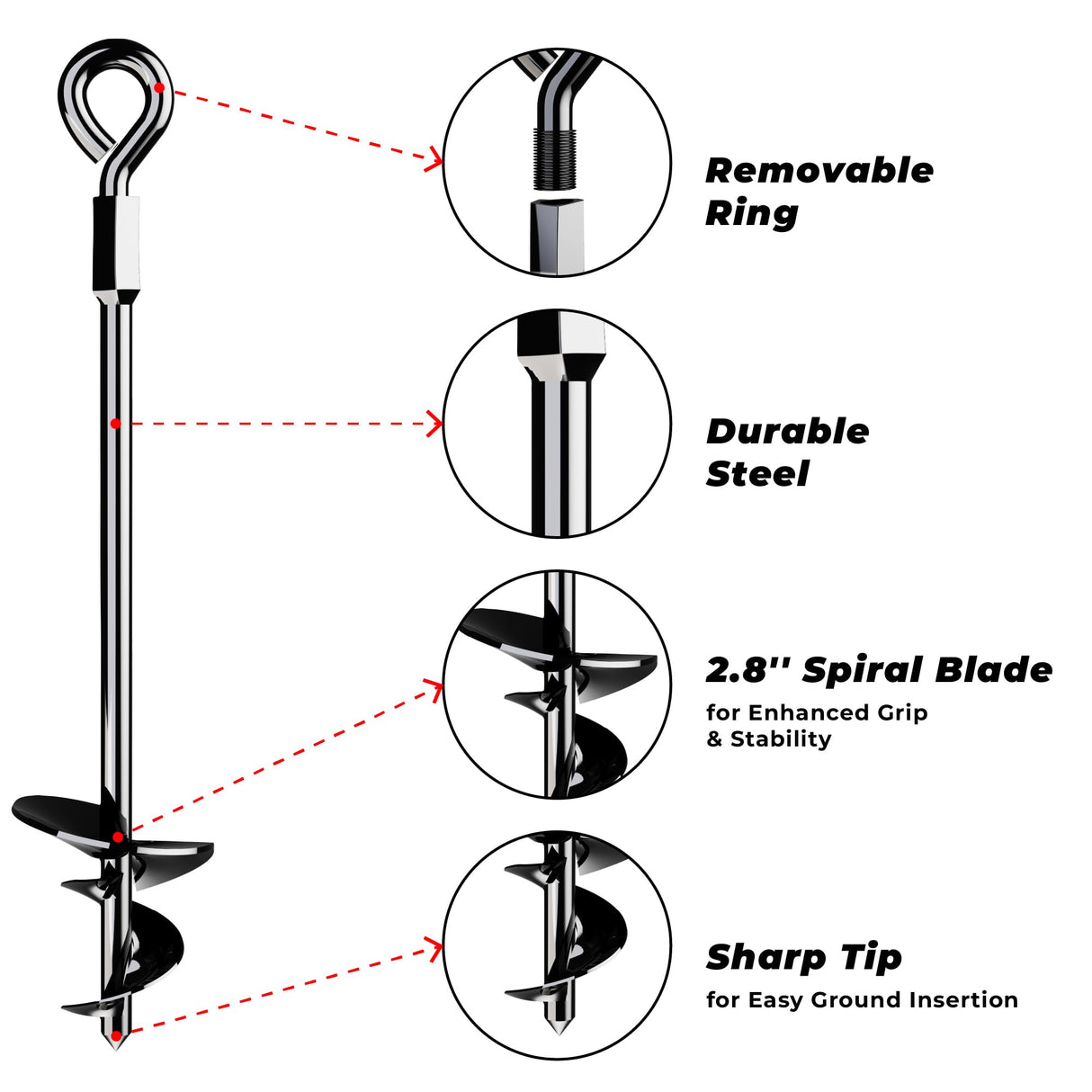 15'' Ground Anchors Screw-in - Heavy Duty for High Winds -Ground Stakes - Earth Anchors for Sheds, Swing Sets, Tents, Trampolines, Gazebos, Carports, and Hurricane Tie-Downs K-Brands