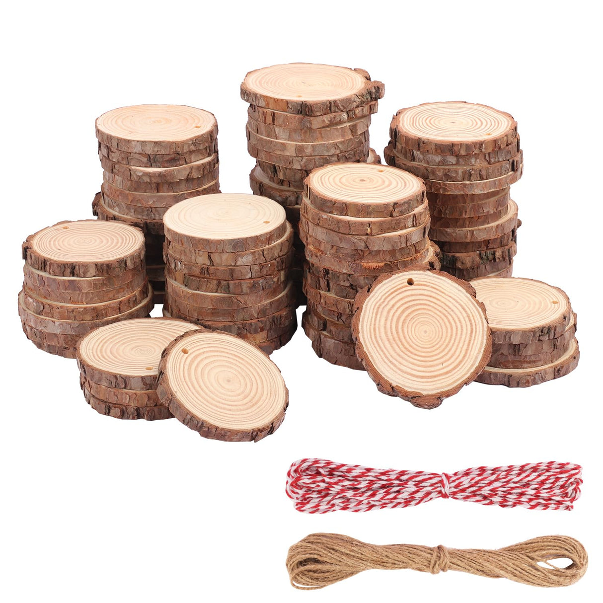 80 PCS 3.2-3.6inch Unfinished Wood Slices, Natural Wood Slices, Predrilled with Hole Wood Slice for DIY Arts Craft Christmas Ornaments GNIEMCKIN