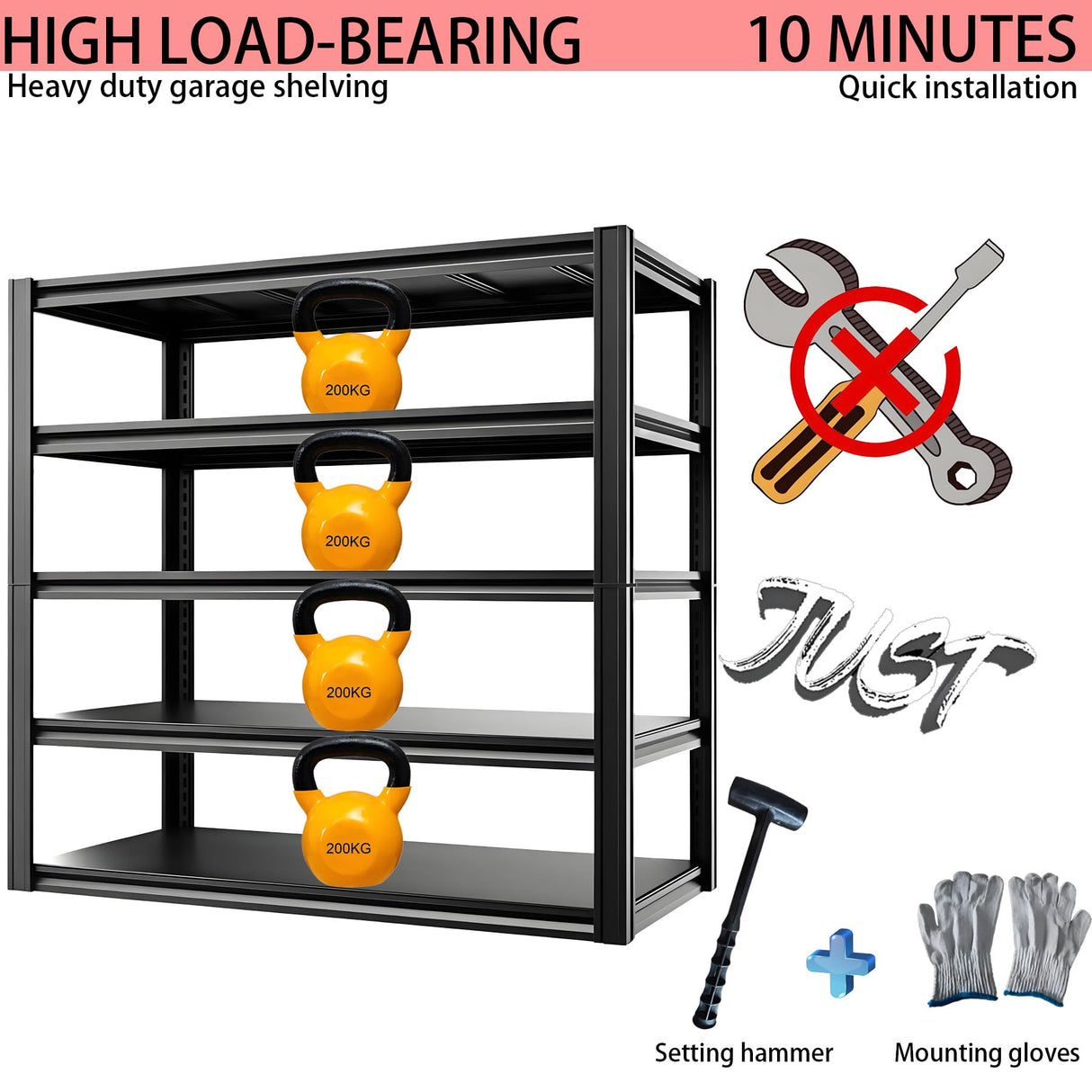 Darubtes Industrial Storage Rack,Heavy-Duty Steel Shelving Unit,Multi-Purpose Garage Organization System Black 72" H x 62" W x 23.5" D 5-Tier Darubtes