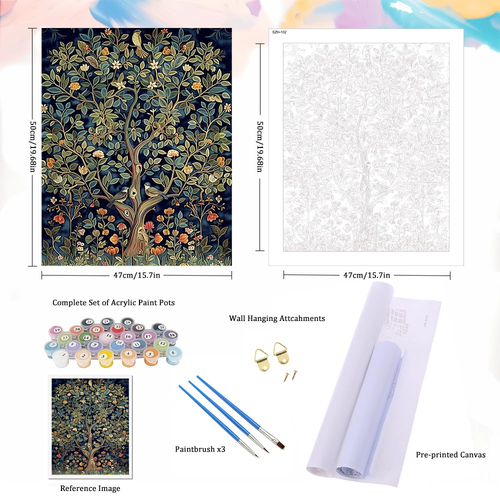 Natuyalo Paint by Numbers Kit for Adults, Paint by Numbers for Beginner Tree, Paint by Number for Adults, Plant DIY Paint by Number for Gift Home Wall Decor 16x20 Inch Natuyalo