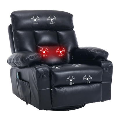 linting Faux Leather Black Recliner Chair with Massage Heat Manual Reclining Chairs Swivel Rocker Recliner with Cup Holders for Adults, Massaging Rocking Glider Chair