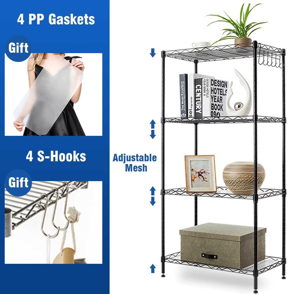 Storage Shelves 4-Shelf Shelving Metal Storage Rack Adjustable Heavy Duty Shelves, 22" L×12" W×42" H,1000 lb Capacity for Pantry, Office, Closet and Garage Shelves,Black Generic