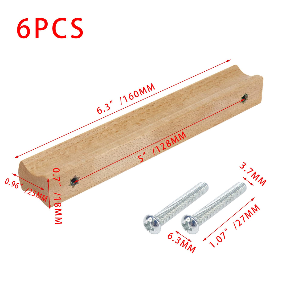Tighall 6PCS Wooden Simple Drawer Handles, 5" Hole Centers Cabinet Pulls Rectangle Solid Wood Hardware Handles Decorative Furniture Pulls for Dresser Wardrobes (Beech) Tighall