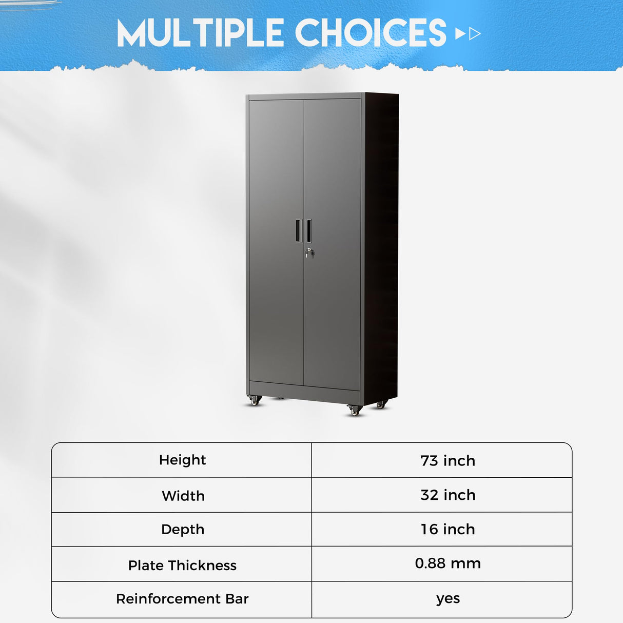 Greenvelly Metal Storage Cabinet with Wheels, 73” Black Metal Rolling Garage Cabinet with 2 Door and Adjustable Shelves,Locking Storage Cabinets for Garage Home Office Utility Room Greenvelly