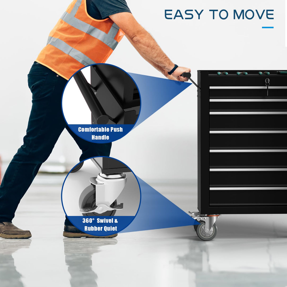 7-Drawers Rolling Tool Chest Tool Box Organizer with Lockable, Metal Rolling Tool Cart Tool Storage Toolbox, Tool Cabinet Rolling Tool Box with Drawers for Garage, Workstation, Workshop, Home Repair CMFYDAILY