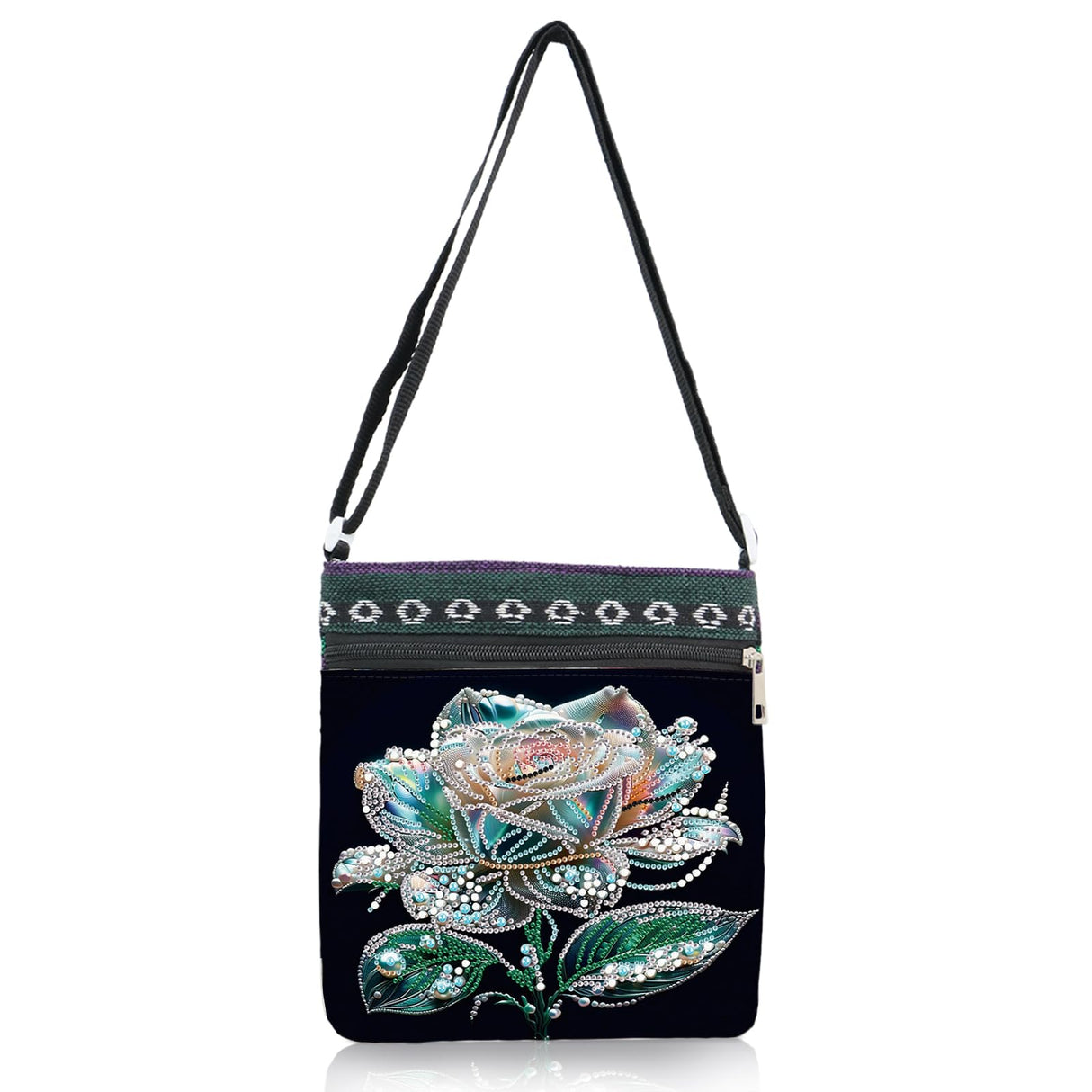 DIY Diamond Art Painting Canvas Crossbody Bag, Ethnic Style, Special Shaped Crystal Diamond Painting by Numbers Mosaic Kits Focart