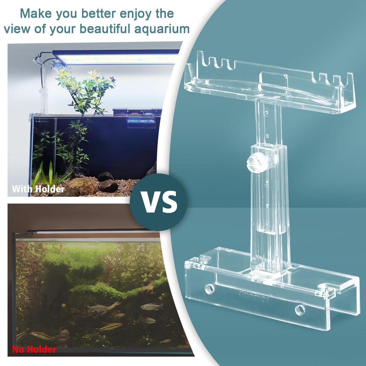 Aquarium Light Holder Adjustable, Clear Acrylic Fish Tank LED Light Riser Stand Aquarium Lamp Brackets Kit 2pcs Transparent Support for Width 2.34-4.7 Inches Light with Extendable Bracket driamor