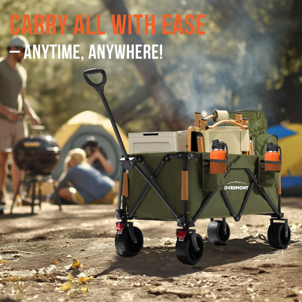 Overmont Collapsible Wagon Cart with Wheels - Foldable Heavy Duty Wagon with Big All-Terrain Wheels - 330Lbs Weight Capacity with Side Pockets for Camping Sports Garden Grocery Shopping Green Overmont