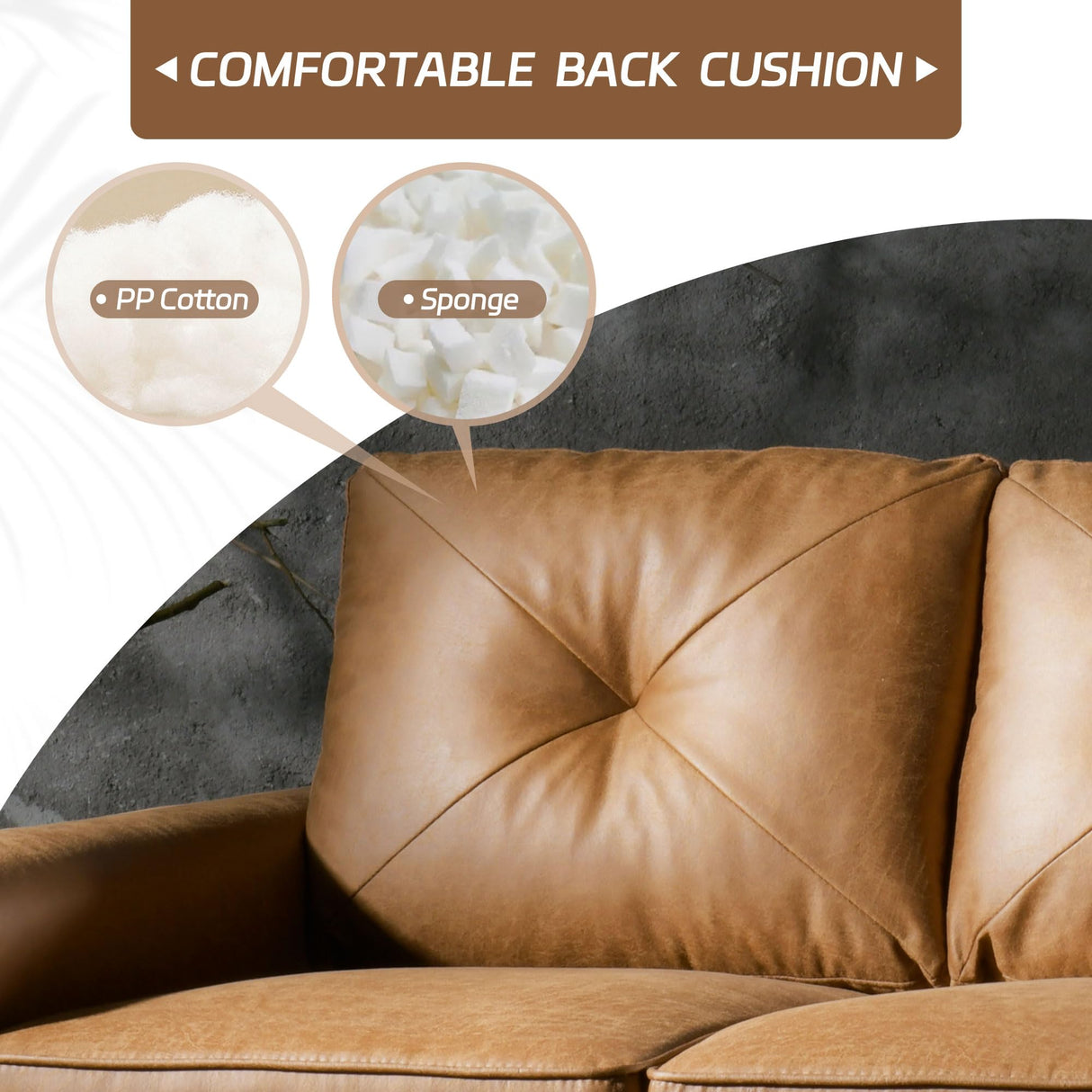 72'' 3-Seater Deep Seat Sofa Couch, Mid-Century Modern Couch, Brown Faux Leather Small Couch for Apartment, Living Room, Bedroom(Light Brown) weaxty W