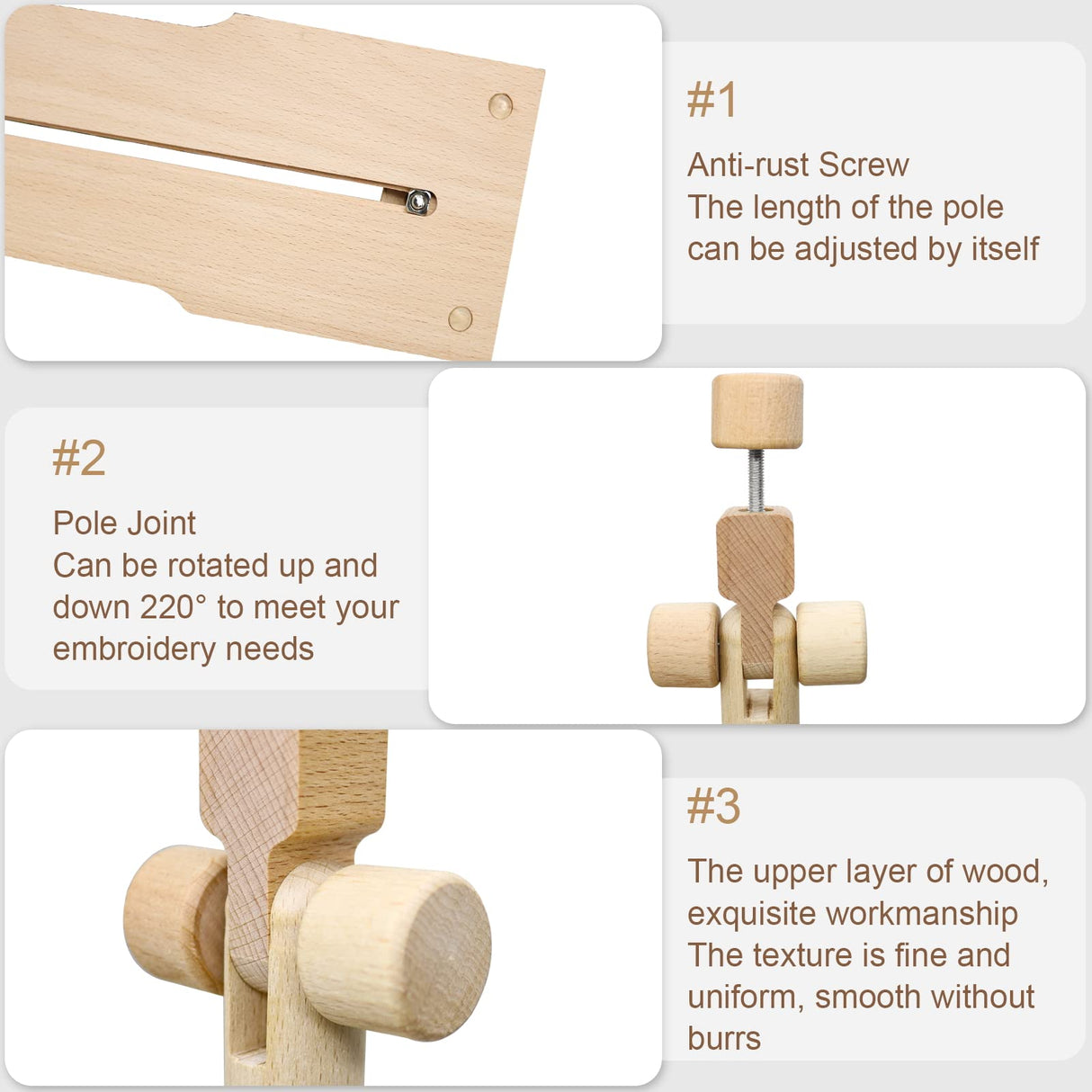 Jasvelly Rotated Embroidery Frame Stand - Adjustable Cross Stitch Scroll Frame, Beech Wood Quilt Frame Needlepoint Holder Floor Table Lap Stand for Stitching Sewing Craft (983312) Jasvelly
