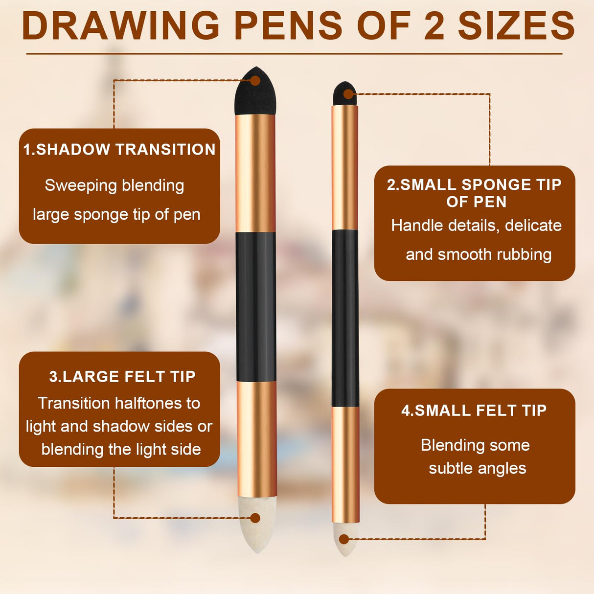 6pcs Artist Blending Sponge Pen, 2 Sizes Double-Headed Detail Blending Stump Pen Sketch Pen Brush Rubbing Sponge Drawing Art Blender Tool Drawing Blender for School Students Beginners Artists PEUTIER