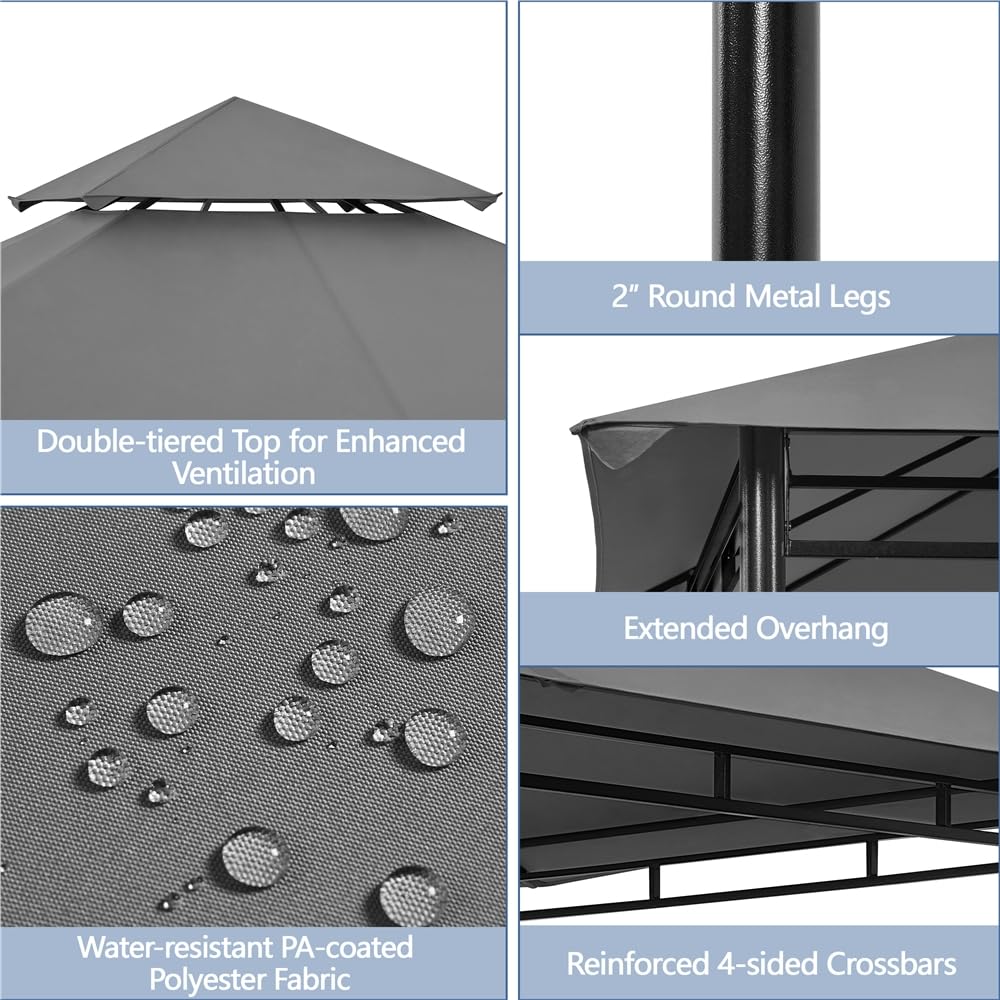 Yaheetech Gazebo for Patios - 11x11ft Outdoor Powder-Coated Steel Frame Gazebo, Double Roofs Grill Shelters BBQ Pavilion for Lawn/Backyard/Garden/Deck, Dark Gray Yaheetech