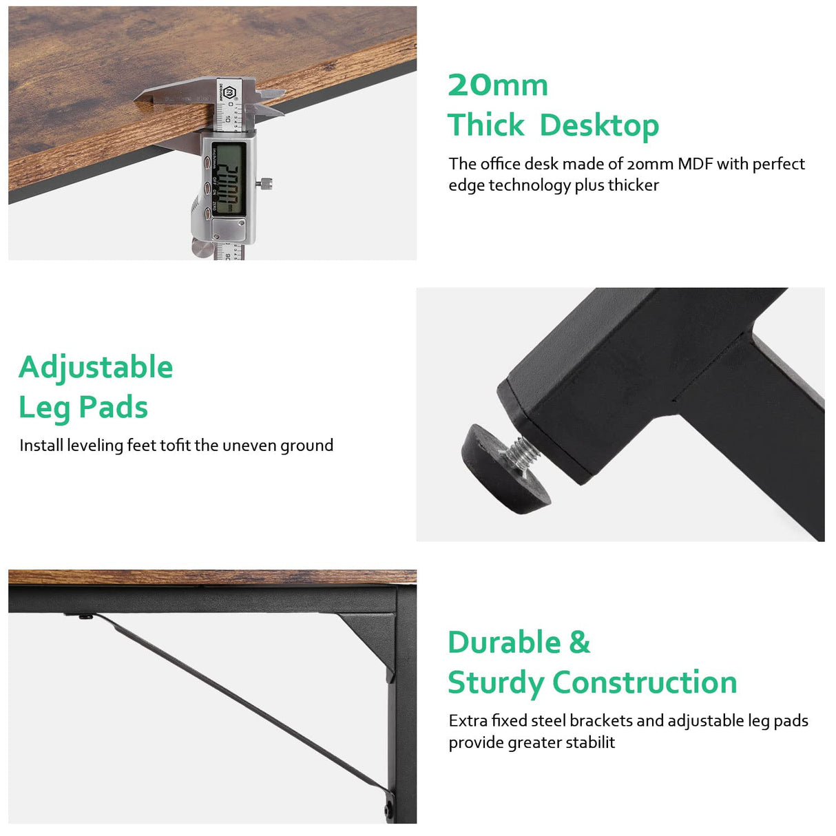 PayLessHere Computer Desk 47 inch Length Study Writing Table, Adjustable feet, Modern Furniture for Home Office, Brown PayLessHere