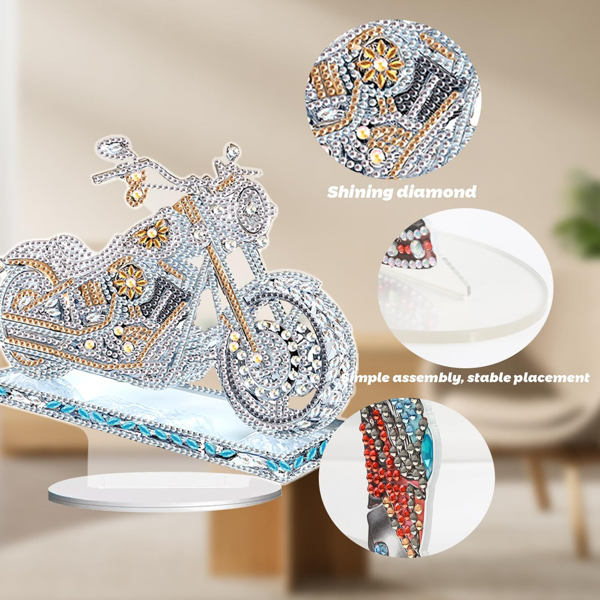 JZHYOAN Diamond Artistic Desktop Ornaments, DIY Diamond Desk Placement, Motorcycle Special Shape Decoration, Desktop Table Decoration Home, Office Car Decorative Tabletop JZHYOAN