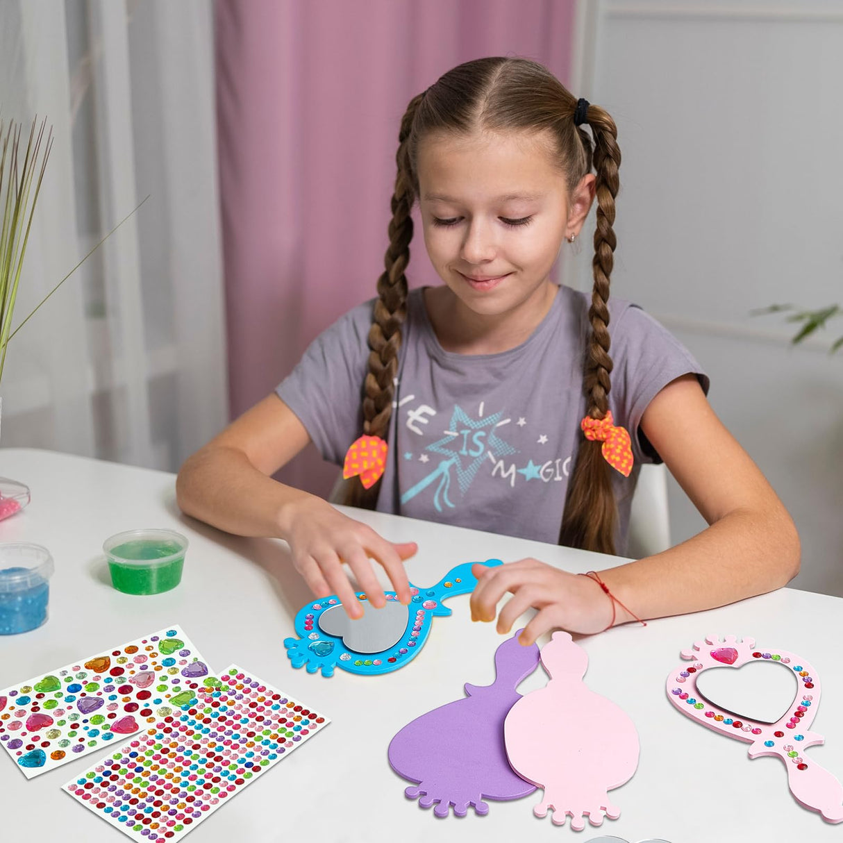 Liliful 12 Pack Princess Foam Mirror Kits Decorate Your Own Princess Mirrors Party Supplies Kids Unbreakable Toy Crafts for Girls Party Favors Birthday DIY Decorations (Pink, Purple, Blue,Cute) Liliful
