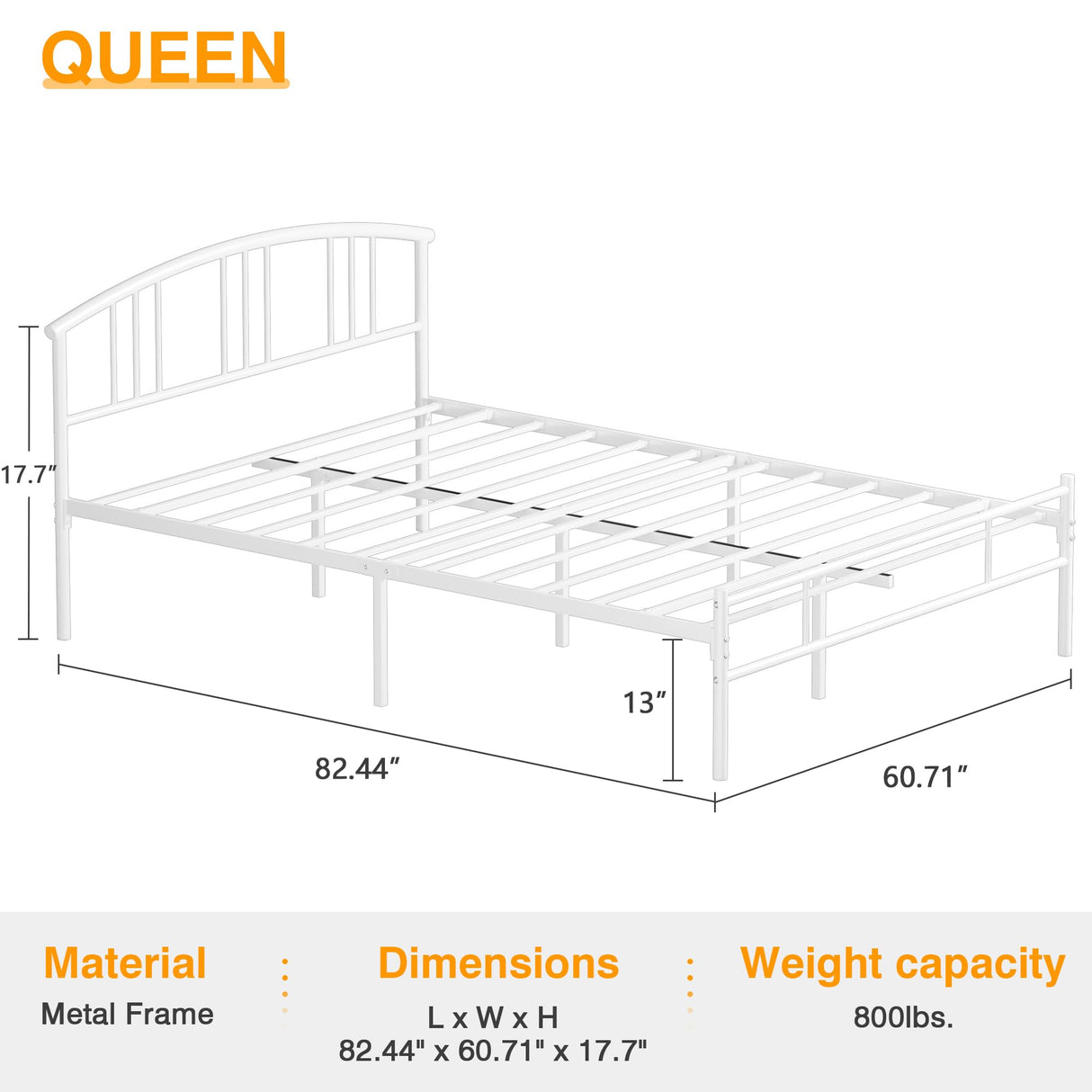 VECELO 14 inch Queen Bed Frame White Beds Metal Platform Mattress Foundation with headboard Footboard Steel Slat Support/No Box Spring Needed/Easy Assembly VECELO