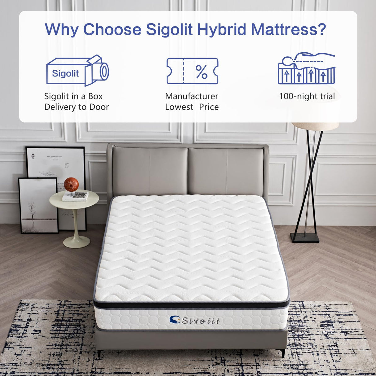 sigolit 12 Inch Queen Size Hybrid Mattress - Medium Firm, Memory Foam & Pocket Springs, Motion Isolation, Edge Support, Pressure Relief, Ships Compressed sigolit