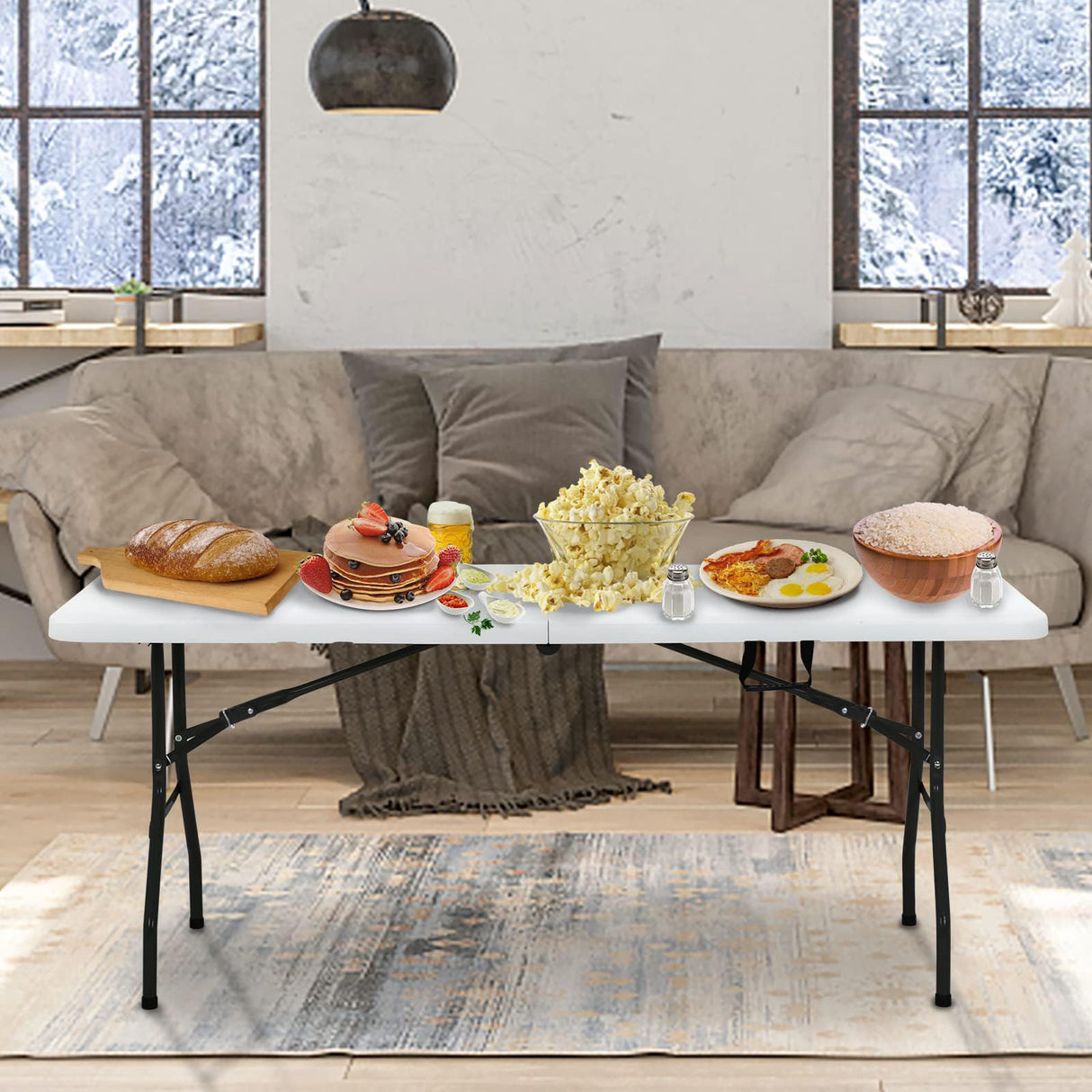 HKLGorg 6 Ft Heavy Duty Working Indoor Outdoor Plastic Folding Utility Party Dining Table Easy to Assemble with Lock Function White, 70.9 x 29.1 x 29.1 inches HKLGorg