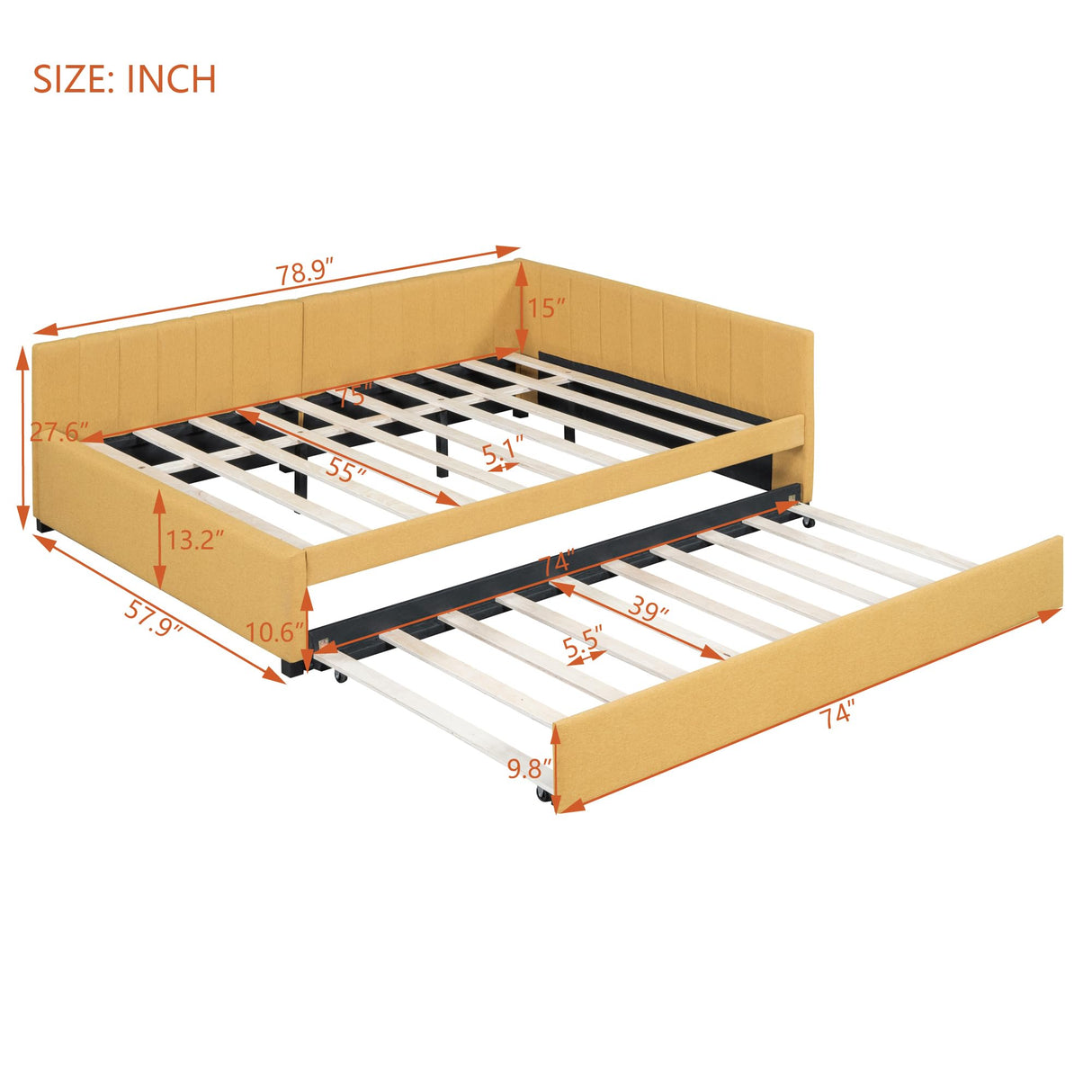 Harper & Bright Designs Full Size Upholstered Daybed with Trundle, Daybed with Wood Slats, Linen Fabric Sofa Bed Frame for Living Room Bedroom (Full, Yellow) Harper & Bright Designs