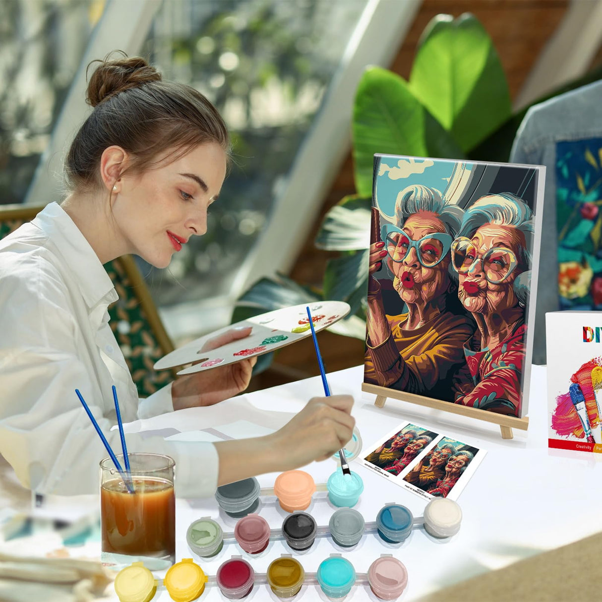 HeeBenor Framed Paint by Numbers Kit for Adults, Fashion Grandma Paint by Numbers Kit for Adults with Easel, DIY Acrylic Paint by Number with Frame, Adult Paint by Number Kits Framed Canvas 8x12 Inch HeeBenor