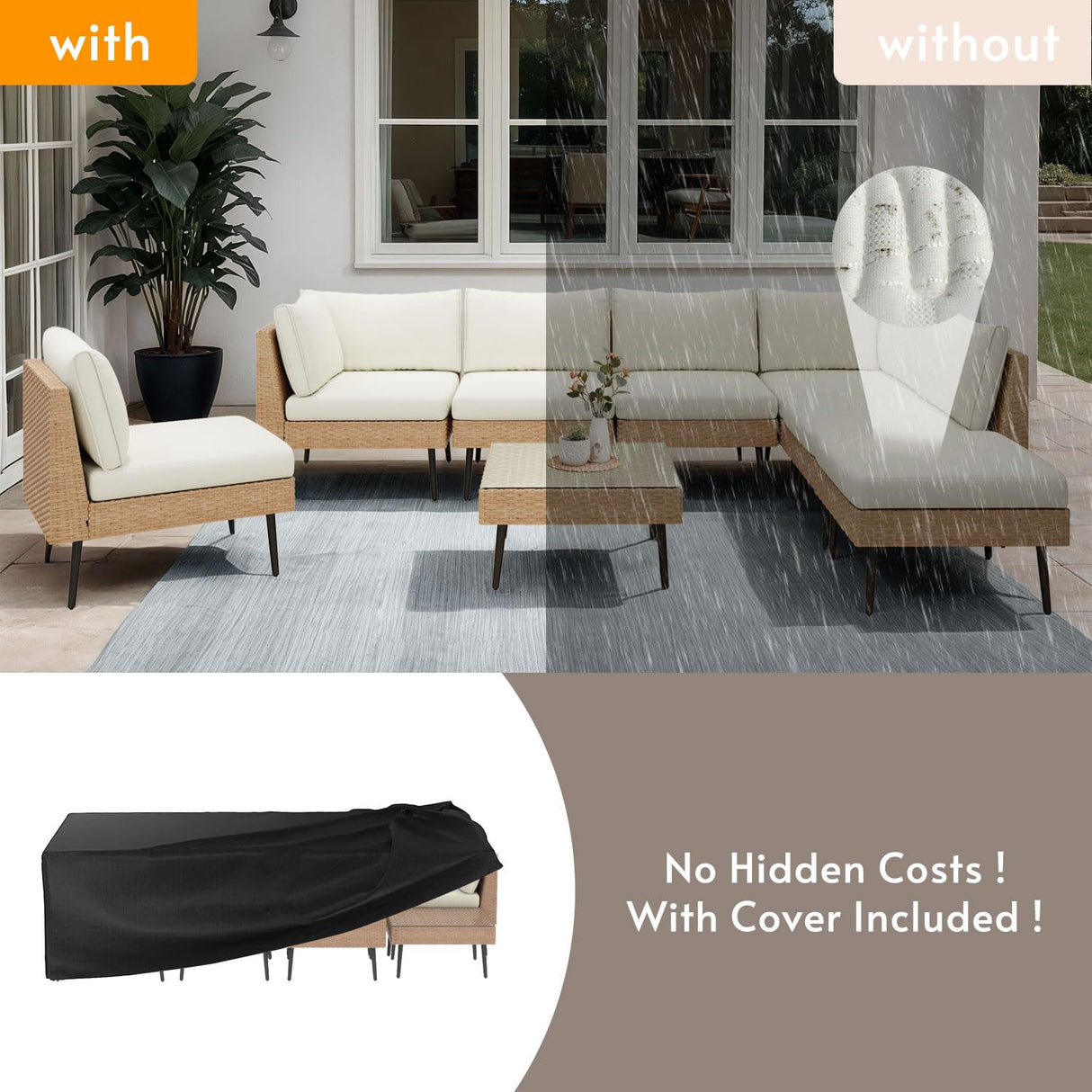 ENSTVER Outdoor Patio Sectional Furniture Set, 8 Piece Wicker Conversation Patio Furniture Wtih Extra Waterproof Cover and Thick Cushions for Garden, Backyard(Beige) ENSTVER