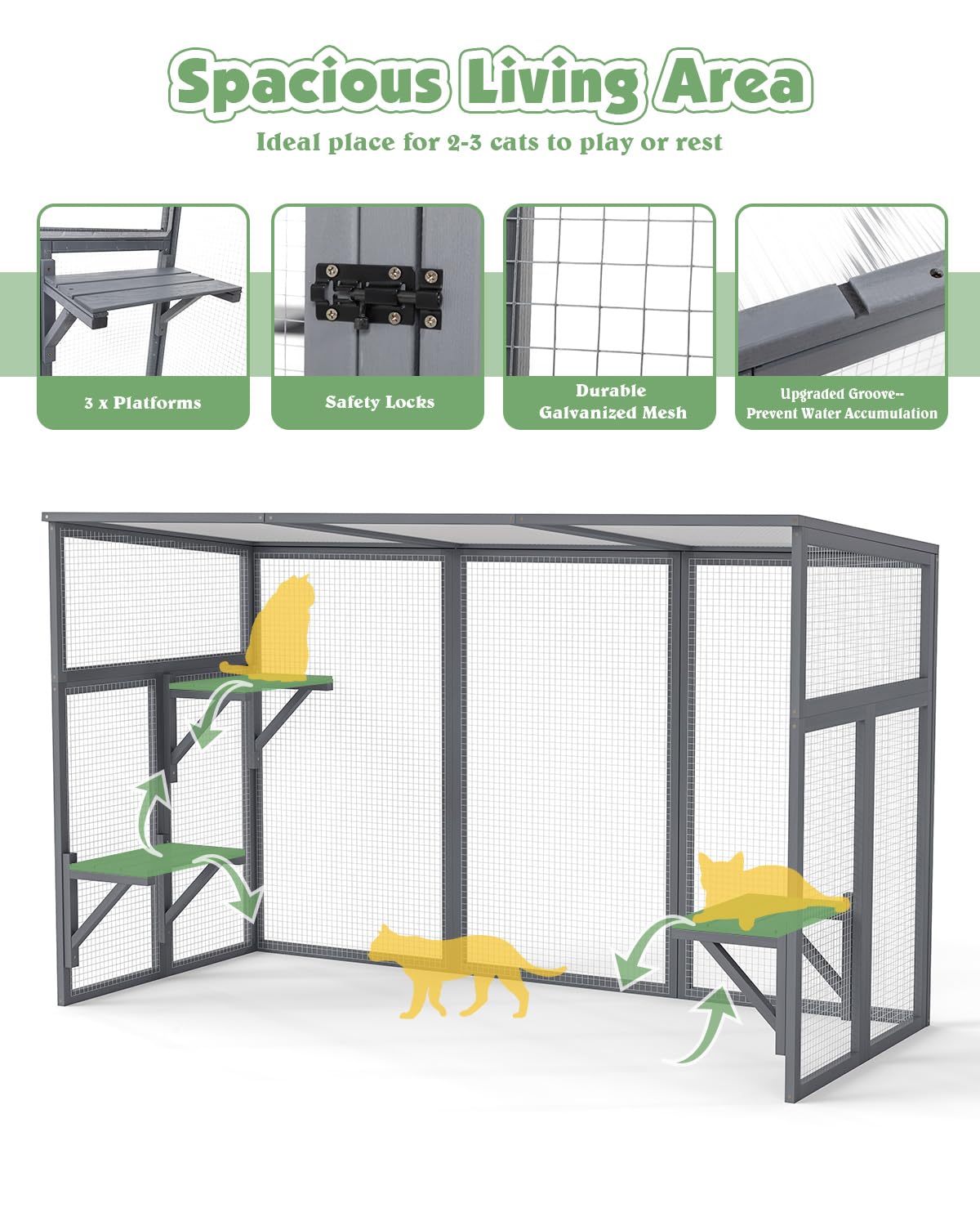 COZIVVOVV Outdoor Cat House, 71" Catio Outdoor Cat Enclosure, Large Cat Houses & Condos, Cattio for Apartment Balcony, Window Cat Cage Weatherproof, Grey COZIVVOVV
