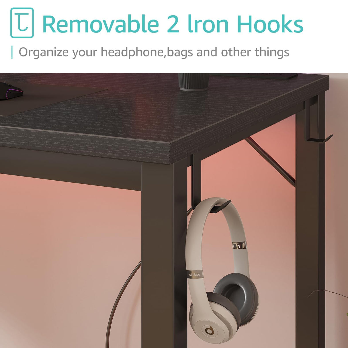 Lufeiya Gaming Desk with Power Outlet, 47 inch Teen Study Table Home Office Work Writing Computer Desks with Charging Station Outlets Built in, Black Lufeiya