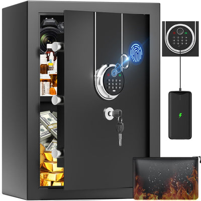 3.6 Cuft Biometric Fireproof Safe Box, Large Home Safes Fireproof Waterproof with Digital Programmable Keypad Keys, Dual Smart Alert, Security Fingerprint Fire Safe Box for Document Valuables Jewelry
