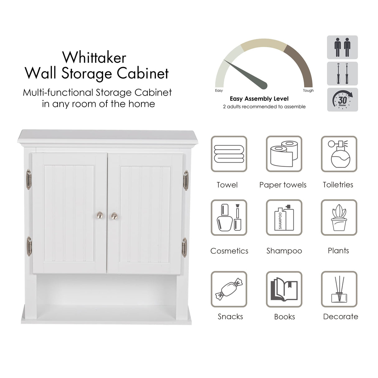 UTEX Bathroom Cabinet Wall Mounted, Wood Hanging Cabinet, Wall Cabinets with Doors and Shelves Over The Toilet for Bathroom,White UTEX