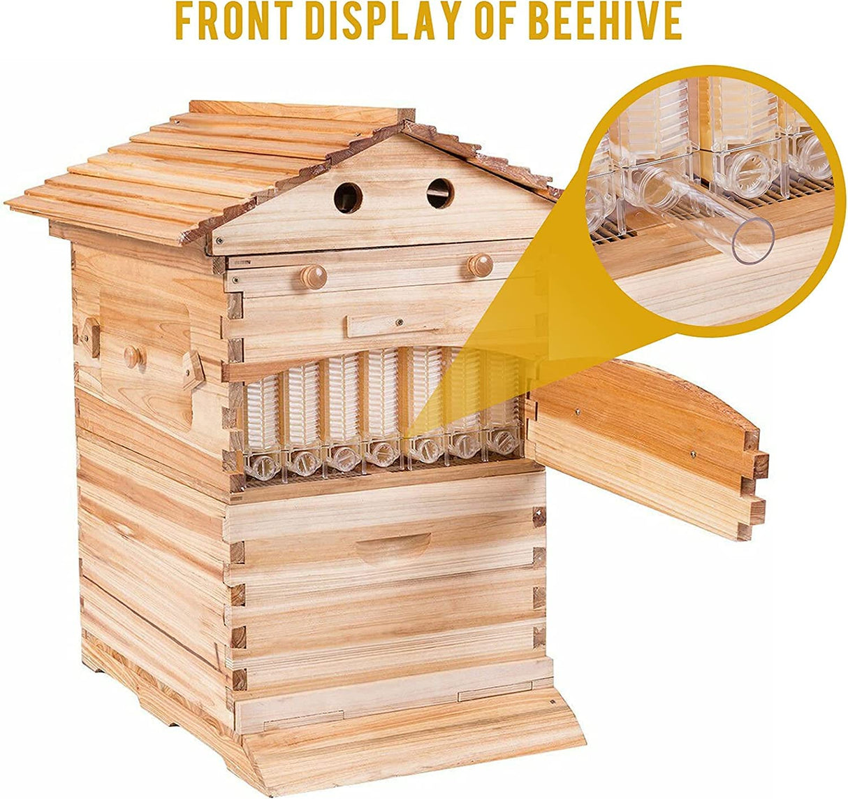 Flows Bee Hives and Supplies Starter Kit, Automatic Wooden Bee Hive House Kits Beehive Boxes with 7 Pcs Comb Honey Frames for Beginning Professional Beekeepers LWestine