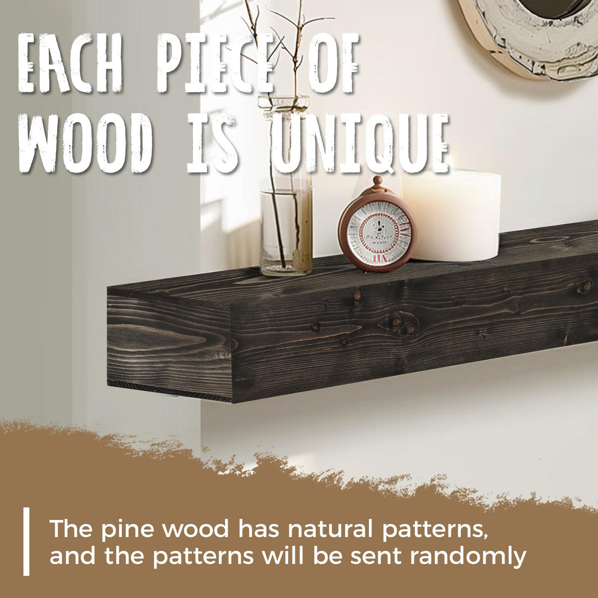 ABSWHLM 72x8x3 Fireplace Mantel - Handcrafted Hollow Rustic Solid Wood Wall Mounted Floating Shelf with Invisible Heavy Duty Wood Bracket (Weathered Black) ABSWHLM