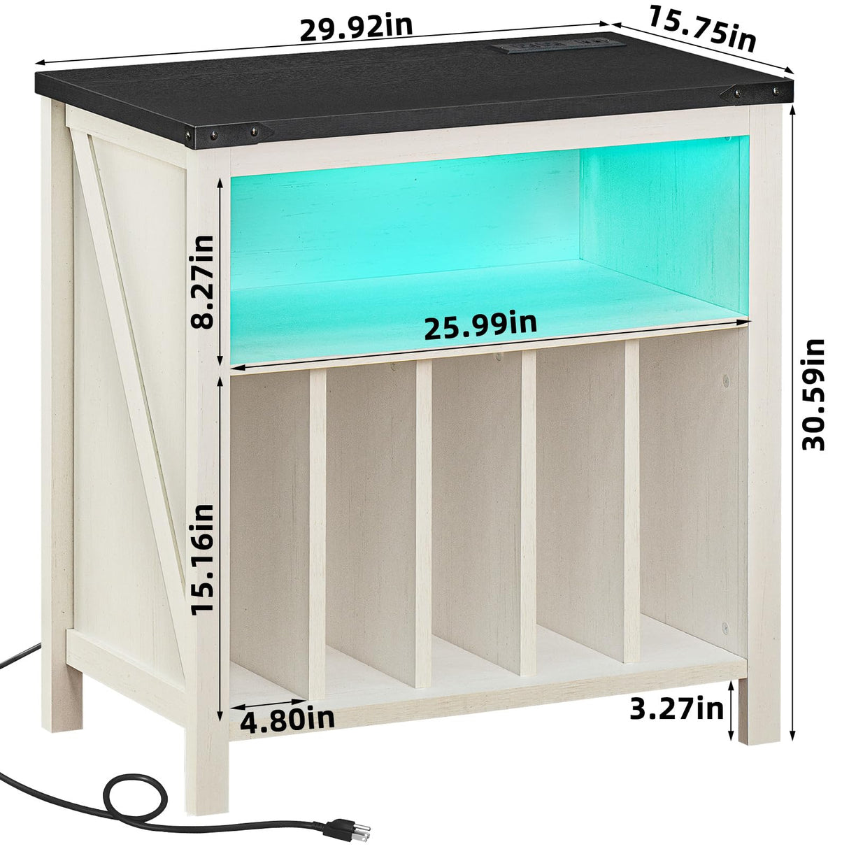 Joaxswe Large Record Player Stand with Charging Station & LED Lights, Vinyl Records Storage Holder Cabinet Holds up to 230 Albums, Turntable Stand for Music Room, Bedroom, Living Room, Office (White) Joaxswe