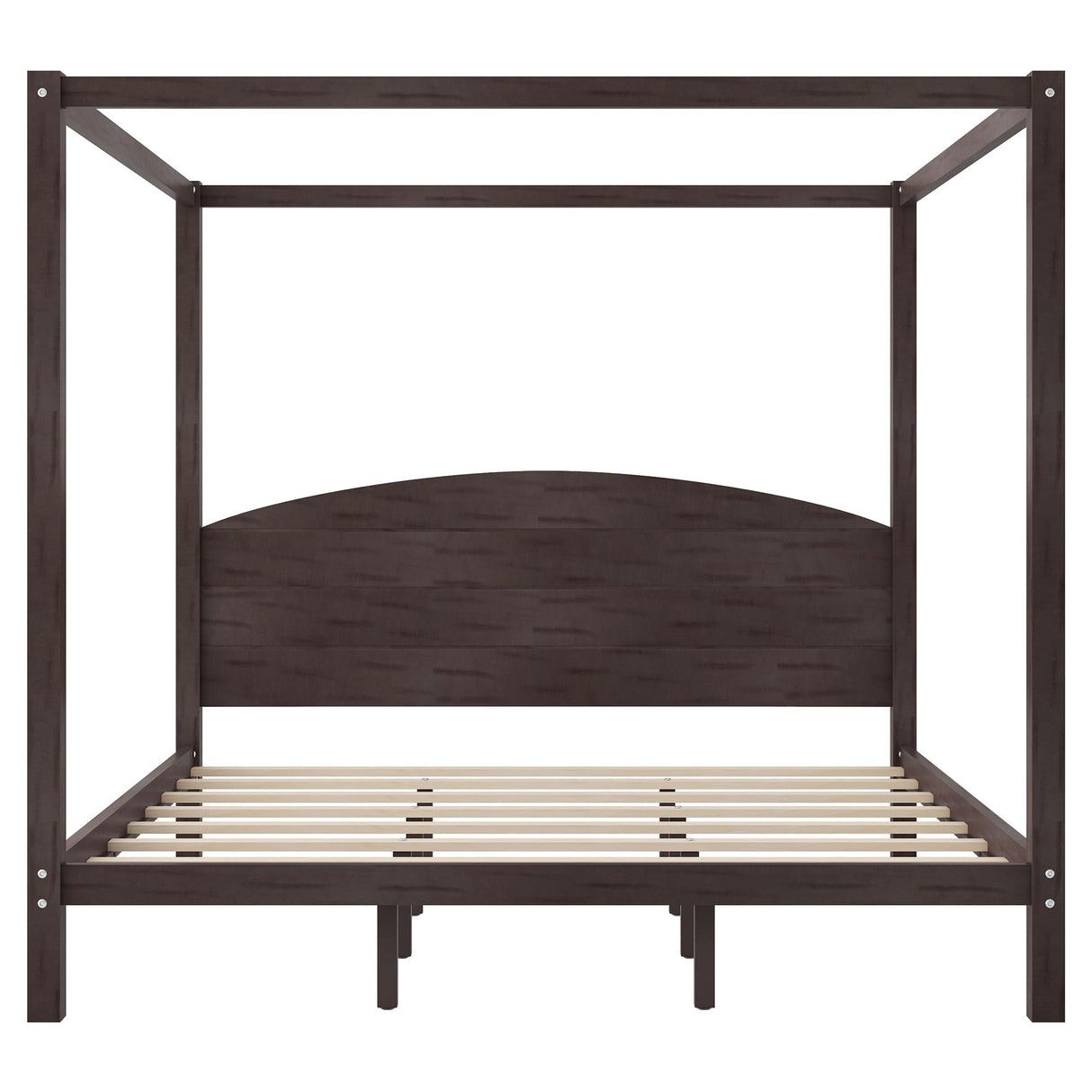 MaiDeHaoo King Size Canopy Bed Frame with Headboard, Wood King Canopy Platform Bed Frame with Headboard and Support Legs, 4 Post Canopy Bed with Under Bed Storage, Brown MaiDeHaoo