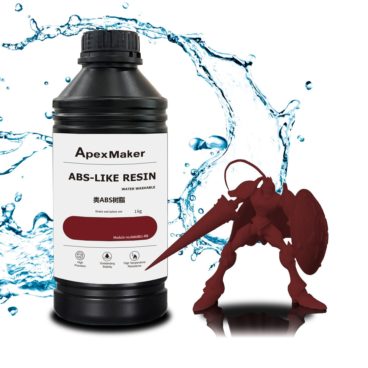 Apexmaker 3D Printer Resin ABS Like & Water Wash Resin, 1000g, High Precision Quick Curing Water Wash ABS Like Photopolymer Resin, 395-405nm UV Curing 3D Printing Liquid for LCD DLP SLA 3D Printers ApexMaker