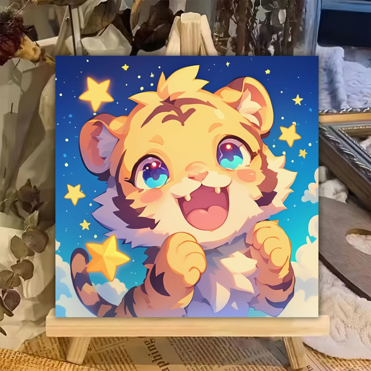 XTCIXAL Paint by Numbers Kit for Kids with Frame, Tiger Paint by Number Kids Age 5-8-12, Paint by Number with Frame for Gifts and Home Decor 8X8 Inch XTCIXAL