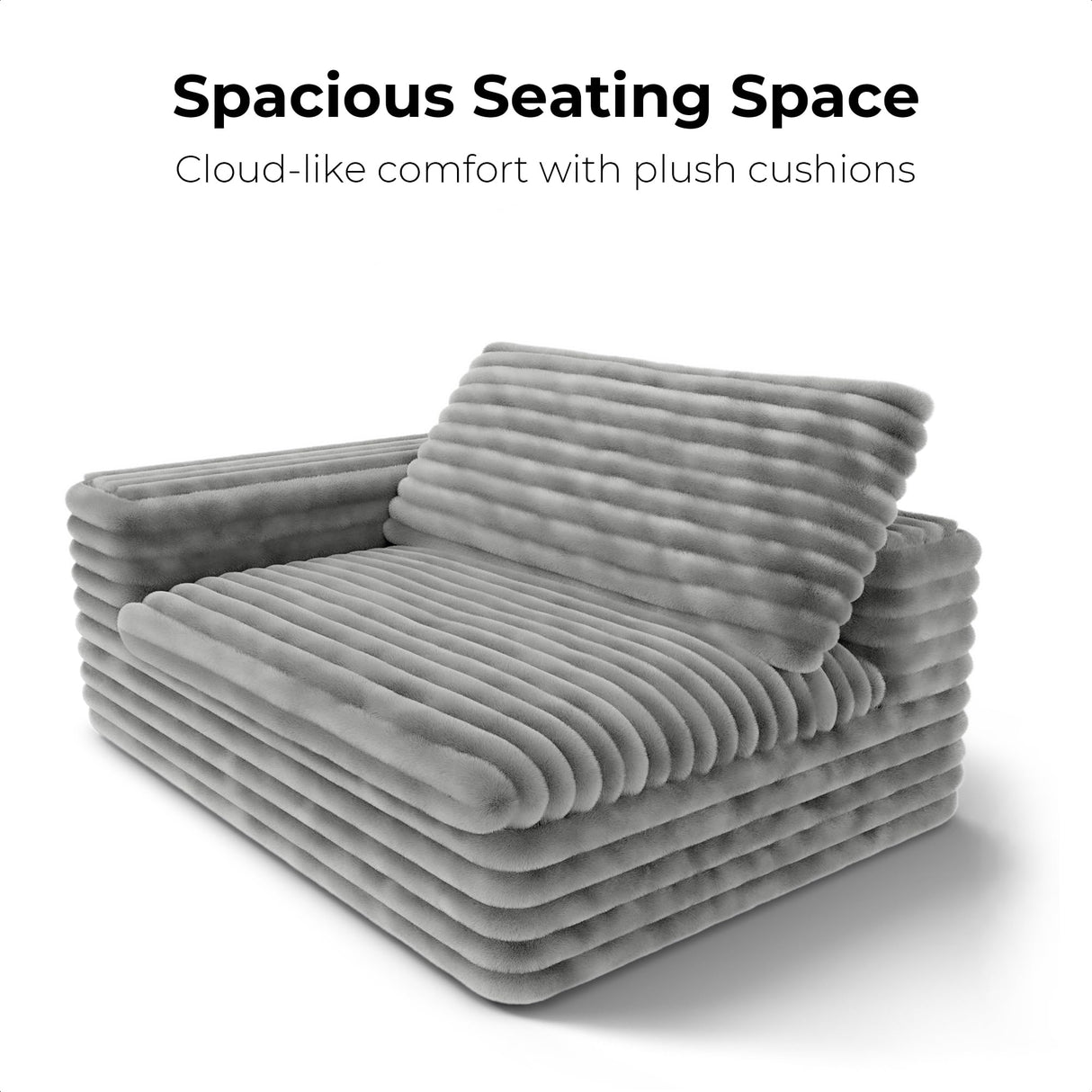 LIKIMIO Boneless Sectional Cloud Couch for Living Room, 112" Oversized Loveseat Modern Sofa with Comfy Cushions, 34" Extra Deep Seat, No Assembly Required, Plush Corduroy Upholstery, Grey LIKIMIO