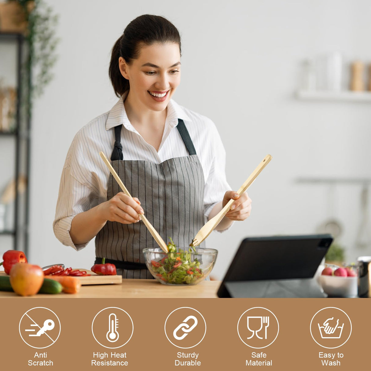 Bamboo Wooden Spoons for Cooking 7 Piece - Bamboo Cooking Utensils Set with Holder Wooden Spoons Spatula for Cooking Nonstick Wood Kitchen Utensil Set (7 Pcs) YIANSOL