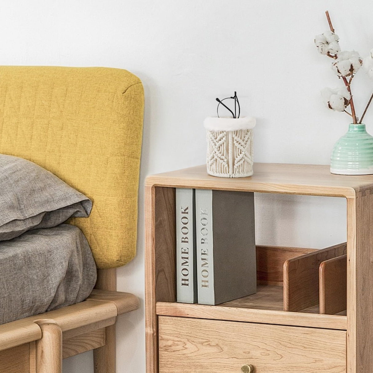 Mkono Glasses Holder for Nightstand Macrame Plush Lined Glasses Stand for Multiple Glasses Boho Decor Eyeglass Case Holder for Office Desk Organizer Mkono