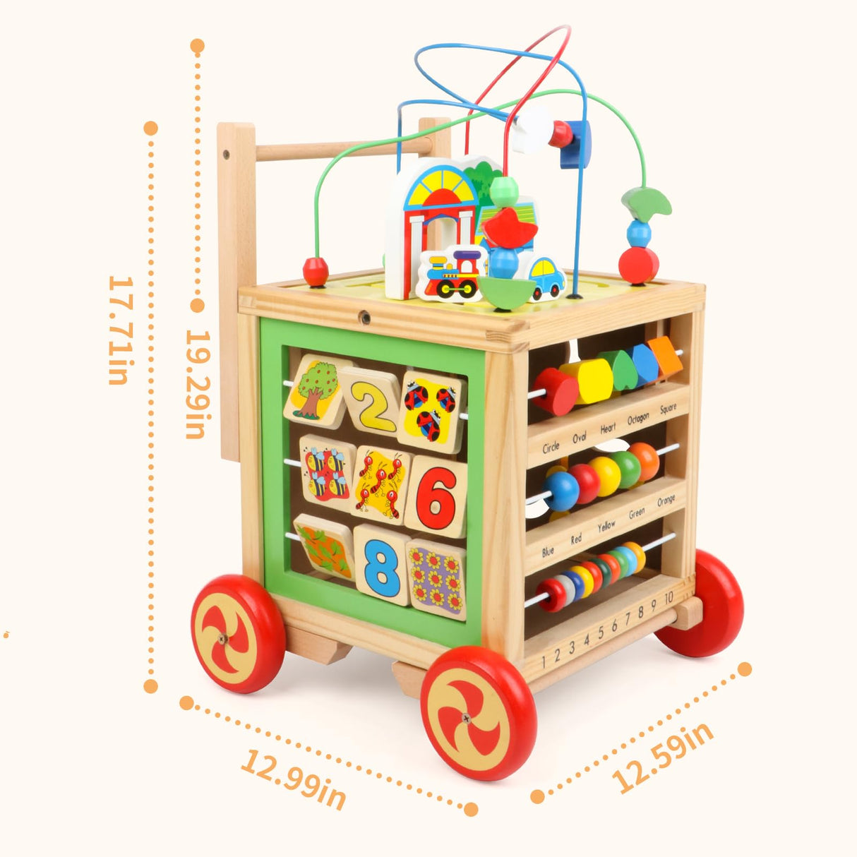Wooden Activity Cube 6 in 1 Montessori Toys Educational Learning Sensory Toys for 1 Year Old 12-18 Months Boys Girls First Birthday Gifts for Baby Toddler Toys Age 1-2 Bead Maze Shape Sorter Abacus KABENFIS