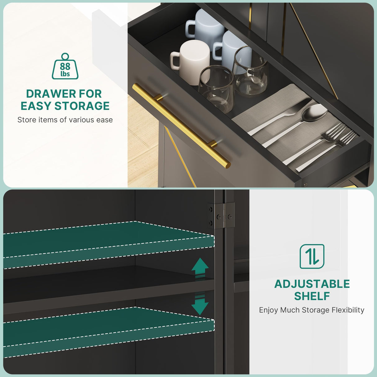 DWVO 72" Kitchen Pantry Storage Cabinet, Tall Modern Food Buffet Cabinets with Drawer & Adjustable Shelves & Door Rack, Freestanding Wood Storage Cupboard for Dining Room, Living Room, Bathroom, Black DWVO