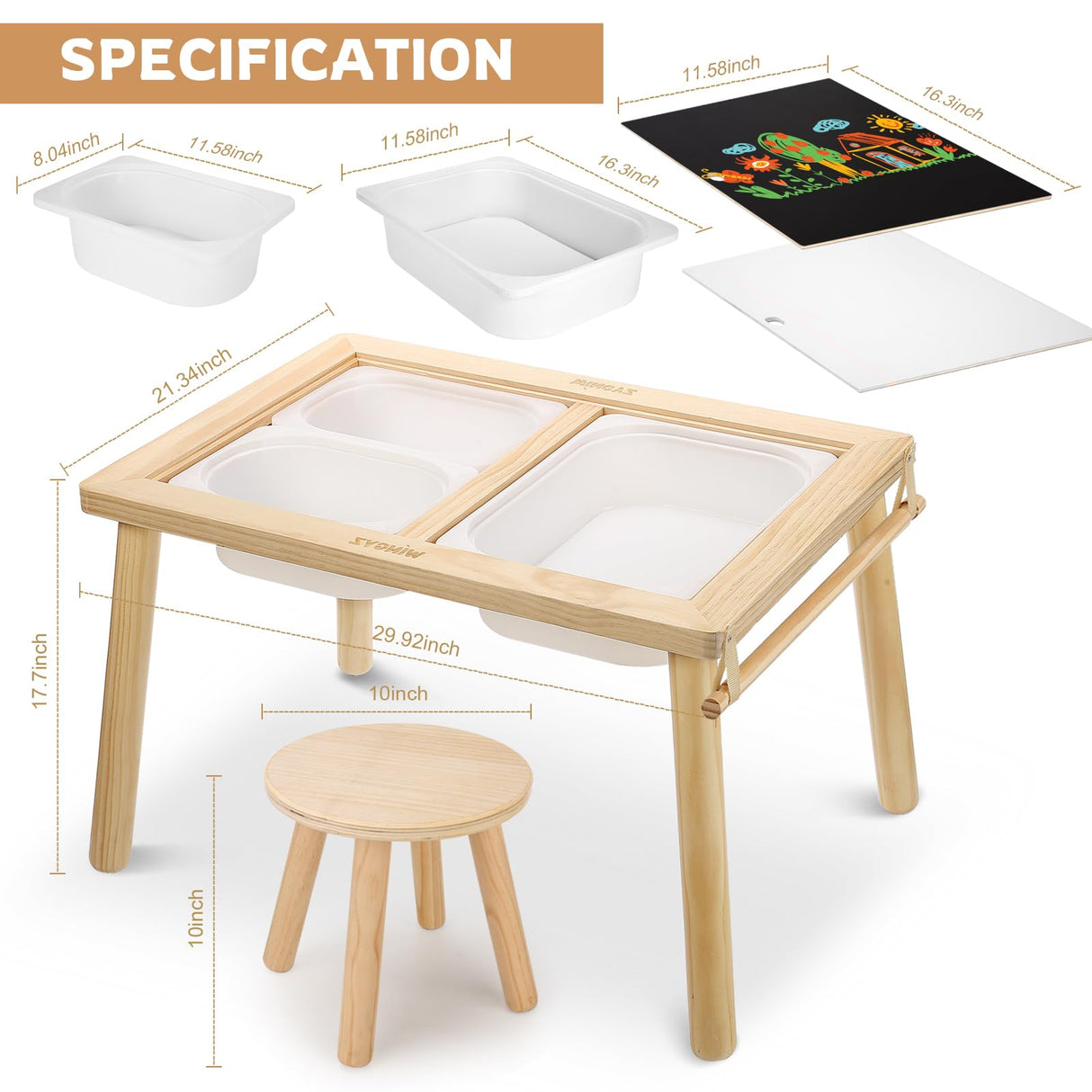 wingyz Sensory Table and Chair Set, 3 in 1 Kids Table for Play Study Art Dining Toys Storage, Sensory Tables for Toddler, Activity Table with Storage Bins, Children's Gifts for Boys and Girls wingyz
